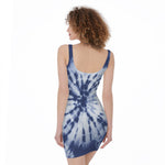 Blue And White Tie Dye Print Sleeveless Bodycon Dress