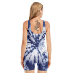 Blue And White Tie Dye Print Sleeveless One Piece Swimsuit