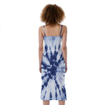 Blue And White Tie Dye Print Slim Fit Midi Cami Dress