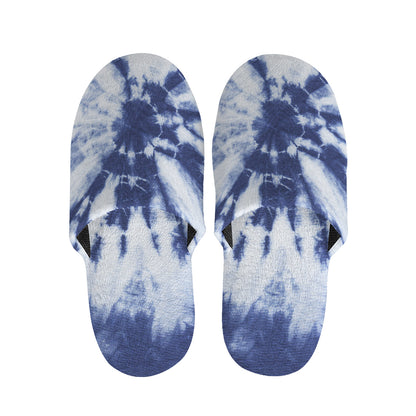 Blue And White Tie Dye Print Slippers