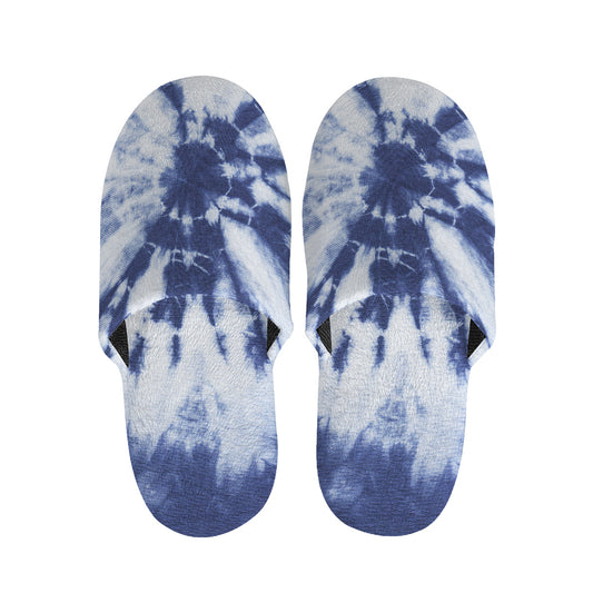 Blue And White Tie Dye Print Slippers