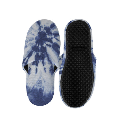 Blue And White Tie Dye Print Slippers