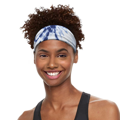 Blue And White Tie Dye Print Sports Headband