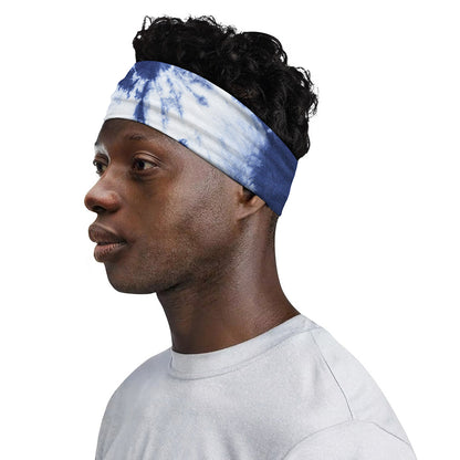 Blue And White Tie Dye Print Sports Headband