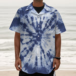 Blue And White Tie Dye Print Textured Short Sleeve Shirt