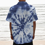 Blue And White Tie Dye Print Textured Short Sleeve Shirt