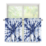 Blue And White Tie Dye Print Tier Curtains