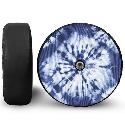 Blue And White Tie Dye Print Tire Cover With Camera Hole