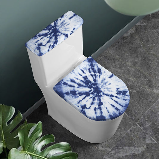 Blue And White Tie Dye Print Toilet Lid And Tank Cover Set