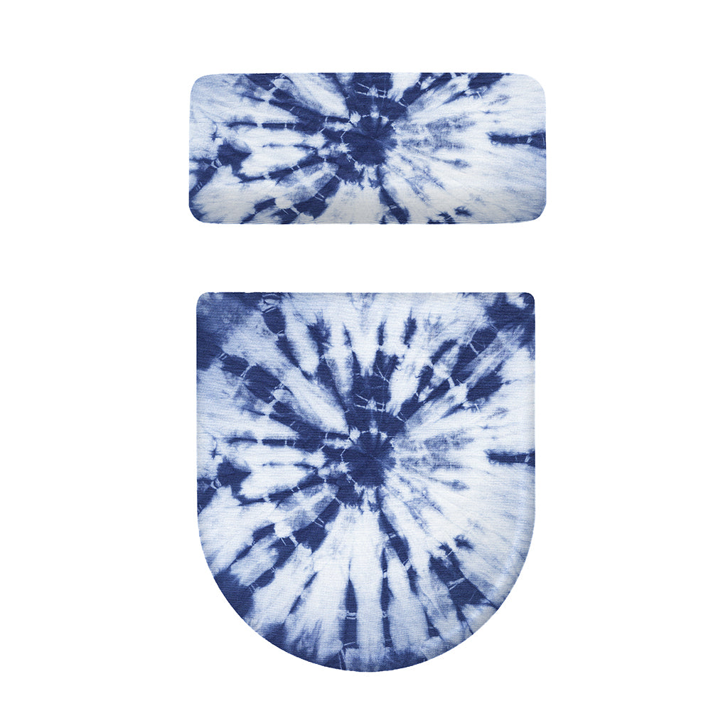 Blue And White Tie Dye Print Toilet Lid And Tank Cover Set