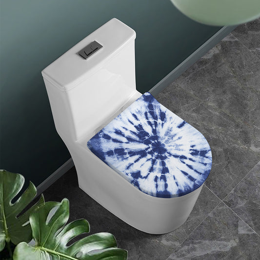 Blue And White Tie Dye Print Toilet Lid Cover
