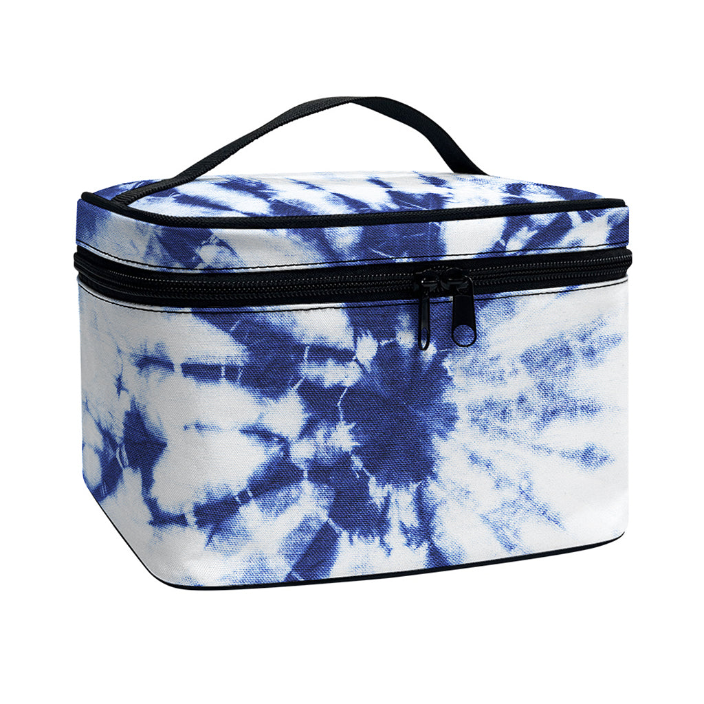 Blue And White Tie Dye Print Travel Makeup Bag