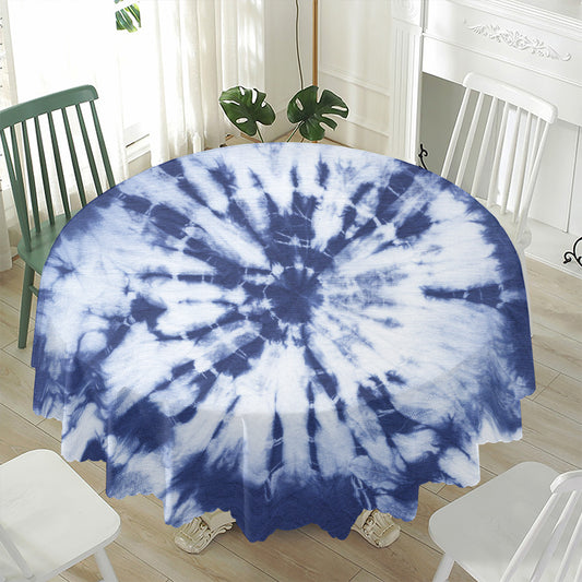 Blue And White Tie Dye Print Waterproof Round Tablecloth