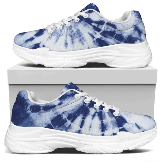 Blue And White Tie Dye Print White Chunky Shoes