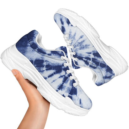 Blue And White Tie Dye Print White Chunky Shoes