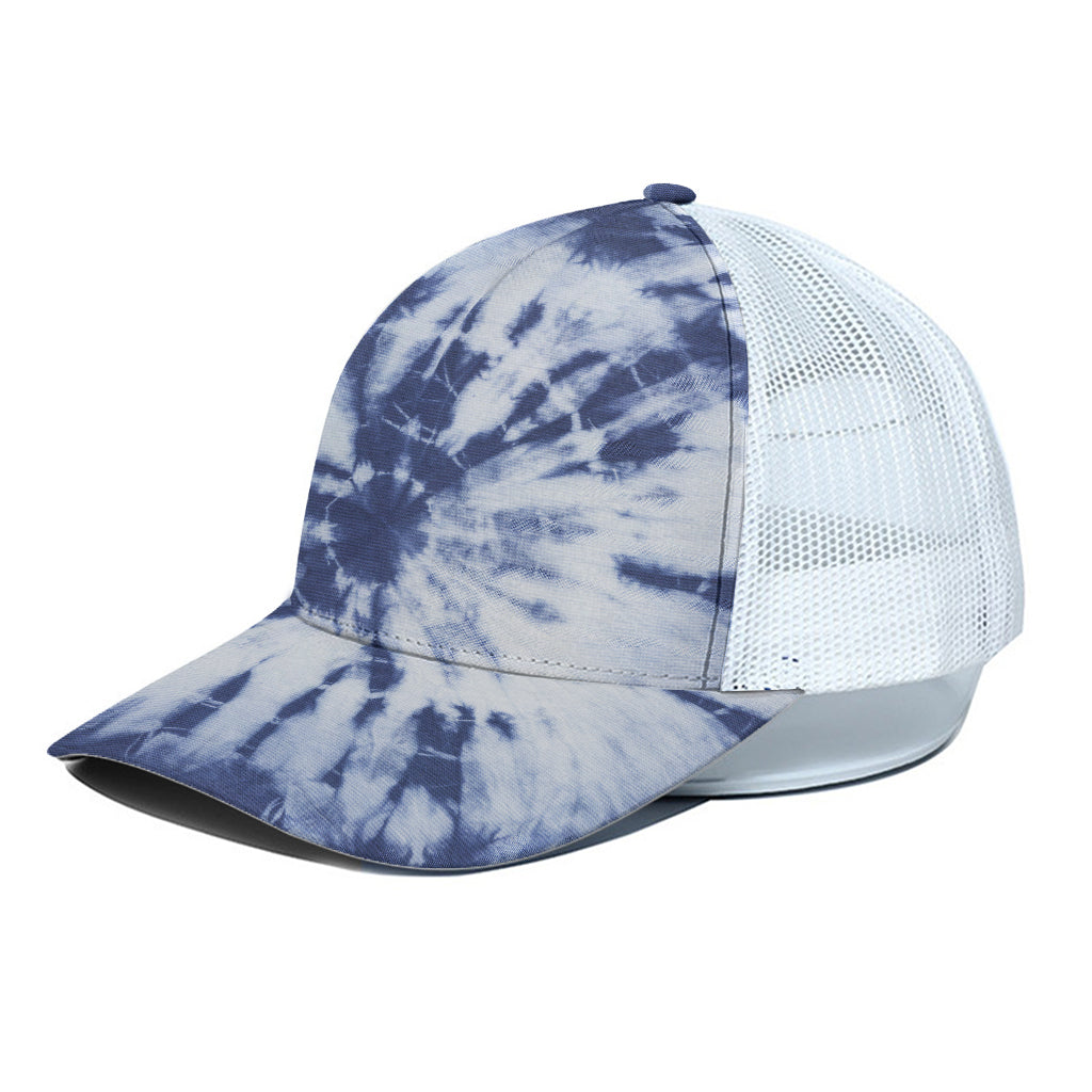 Blue And White Tie Dye Print White Mesh Trucker Cap