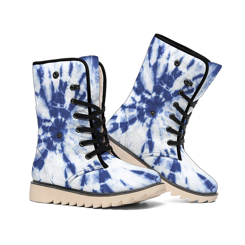 Blue And White Tie Dye Print Winter Boots