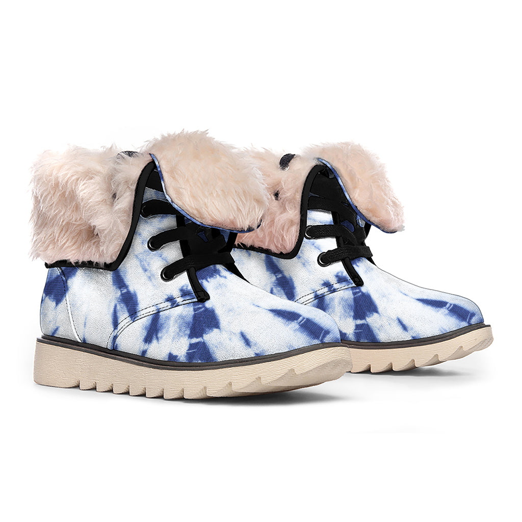 Blue And White Tie Dye Print Winter Boots