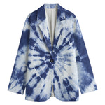 Blue And White Tie Dye Print Women's Blazer