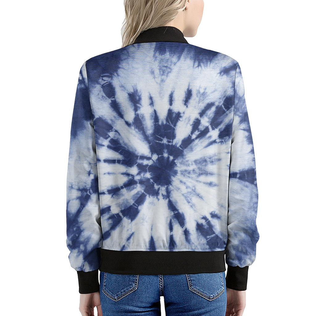 Blue And White Tie Dye Print Women's Bomber Jacket