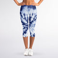 Blue And White Tie Dye Print Women's Capri Leggings