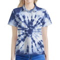 Blue And White Tie Dye Print Women's Polo Shirt