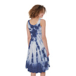 Blue And White Tie Dye Print Women's Sleeveless Dress