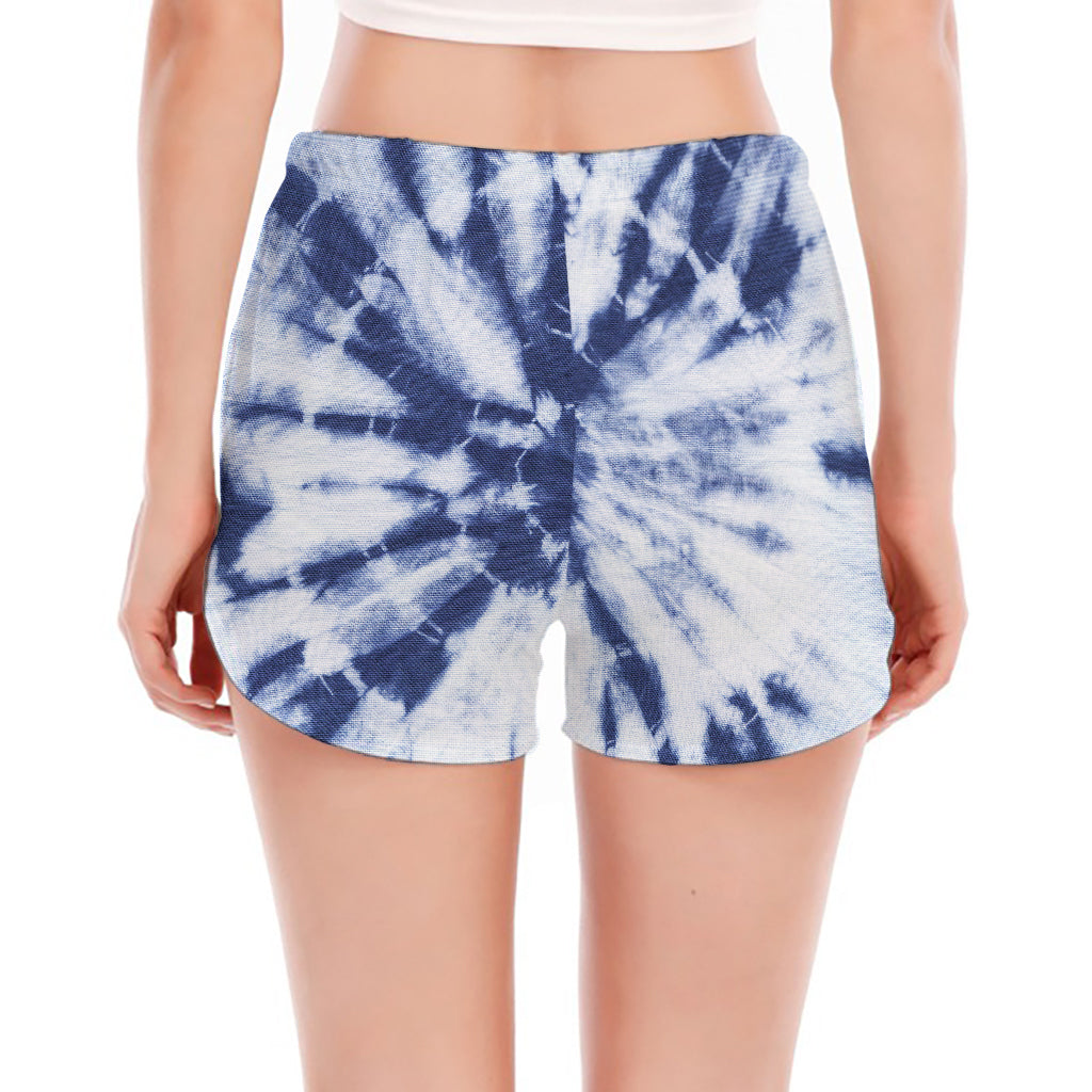 Blue And White Tie Dye Print Women's Split Running Shorts