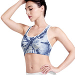 Blue And White Tie Dye Print Women's Sports Bra