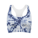 Blue And White Tie Dye Print Women's Sports Bra