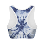 Blue And White Tie Dye Print Women's Sports Bra