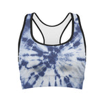 Blue And White Tie Dye Print Women's Sports Bra