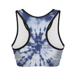 Blue And White Tie Dye Print Women's Sports Bra