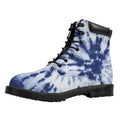 Blue And White Tie Dye Print Padded Collar Lace Up Boots
