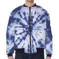 Blue And White Tie Dye Print Zip Sleeve Bomber Jacket