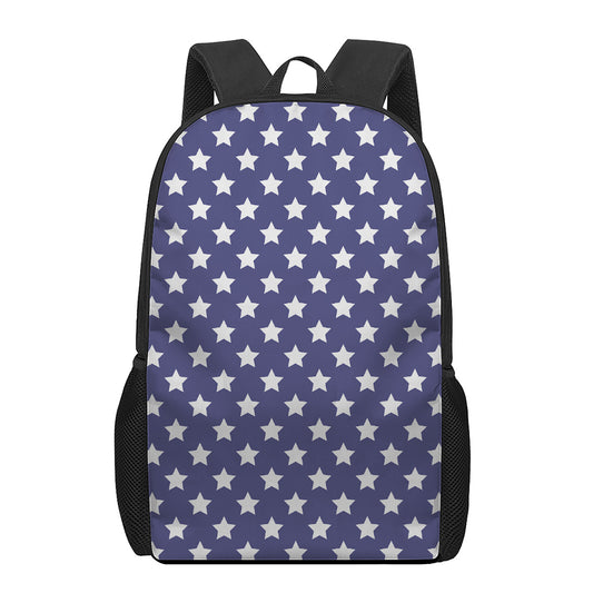 Blue And White USA Star Pattern Print 17 Inch Backpack