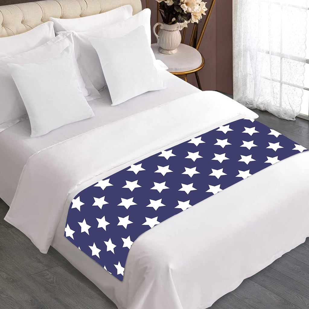 Blue And White USA Star Pattern Print Bed Runner