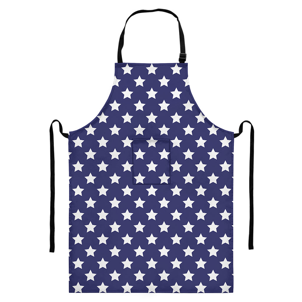 Blue And White USA Star Pattern Print Bib Apron With Pocket