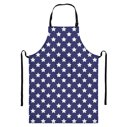 Blue And White USA Star Pattern Print Bib Apron With Pocket