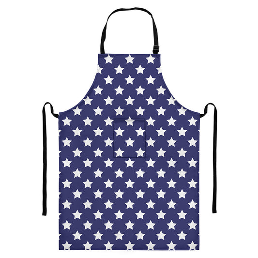 Blue And White USA Star Pattern Print Bib Apron With Pocket