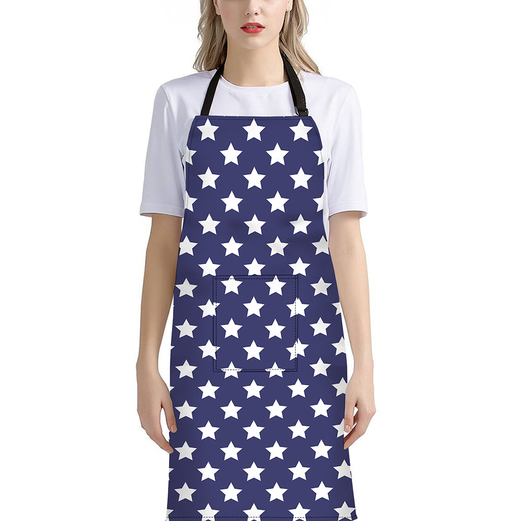 Blue And White USA Star Pattern Print Bib Apron With Pocket