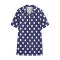 Blue And White USA Star Pattern Print Cotton Hawaiian Shirt