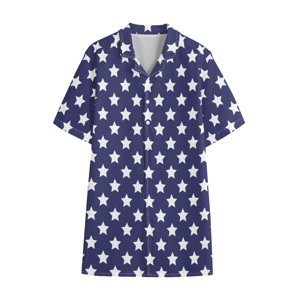 Blue And White USA Star Pattern Print Cotton Hawaiian Shirt