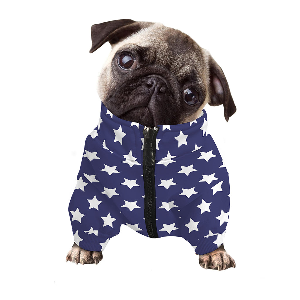 Blue And White USA Star Pattern Print Dog Zip Up Jacket