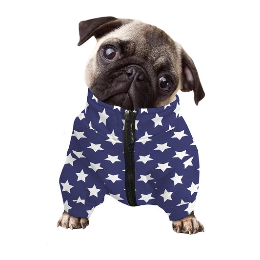 Blue And White USA Star Pattern Print Dog Zip Up Jacket