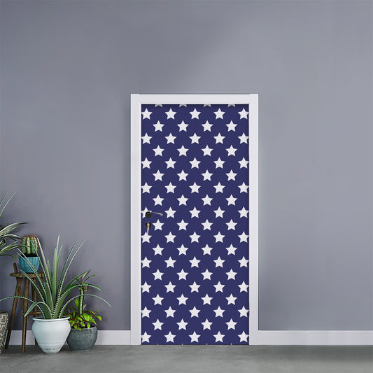 Blue And White USA Star Pattern Print Door Sticker