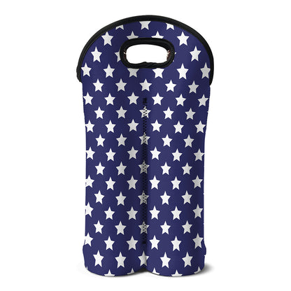 Blue And White USA Star Pattern Print Double Neoprene Wine Tote