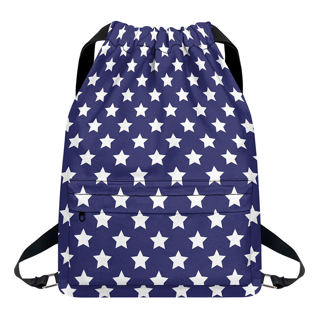 Blue And White USA Star Pattern Print Drawstring Backpack