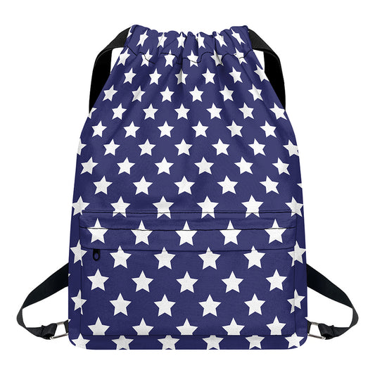 Blue And White USA Star Pattern Print Drawstring Backpack