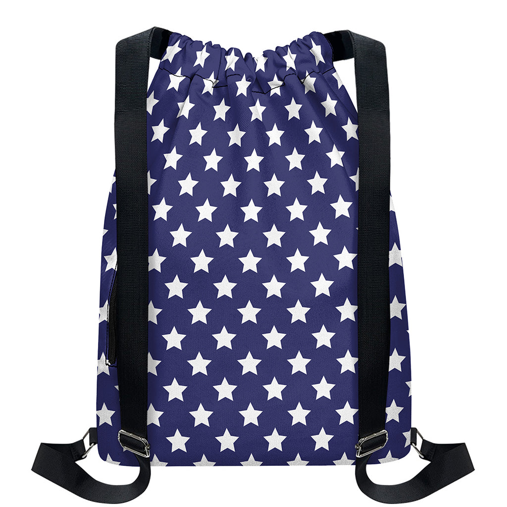 Blue And White USA Star Pattern Print Drawstring Backpack